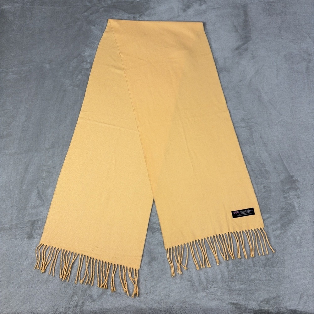 Unbranded 100% Cashmere Scarf Unisex OS Yellow Made in Scotland‎ Fringe Twill